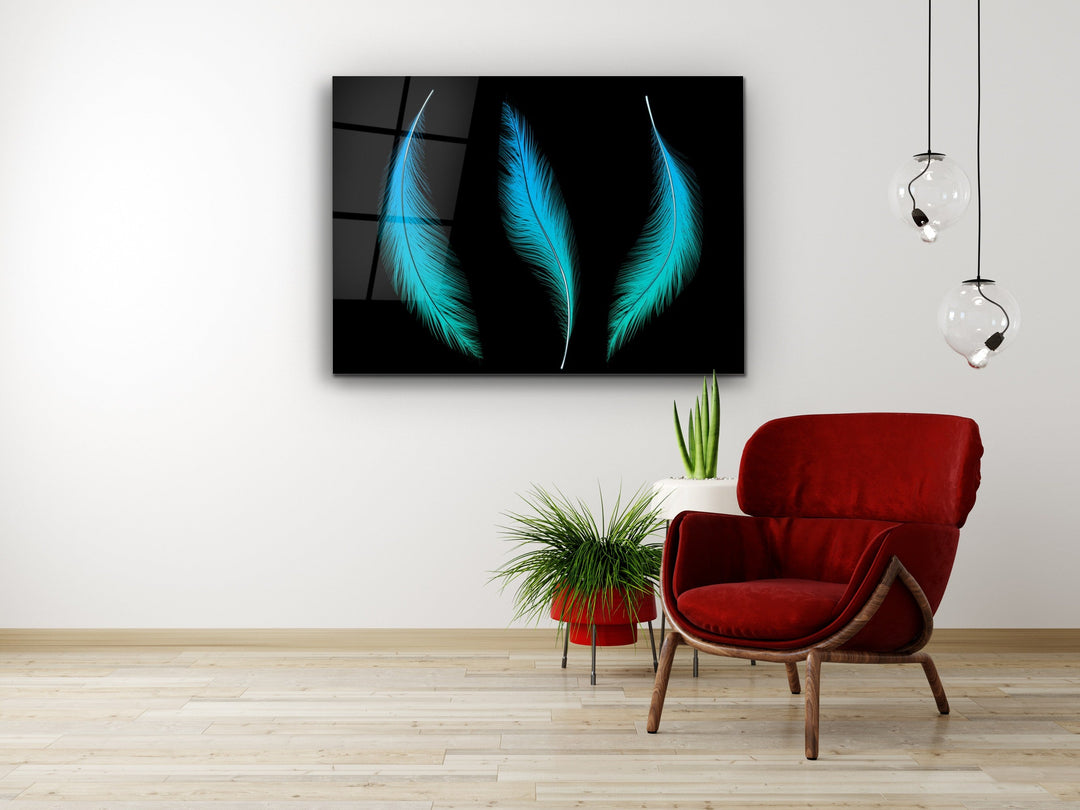 Feather Glass Printing Wall Art-Home Office Wall Painting Decoration