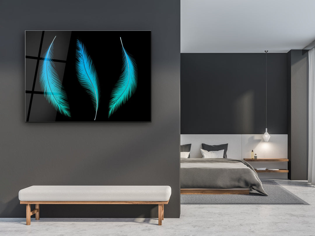 Feather Glass Printing Wall Art-Home Office Wall Painting Decoration