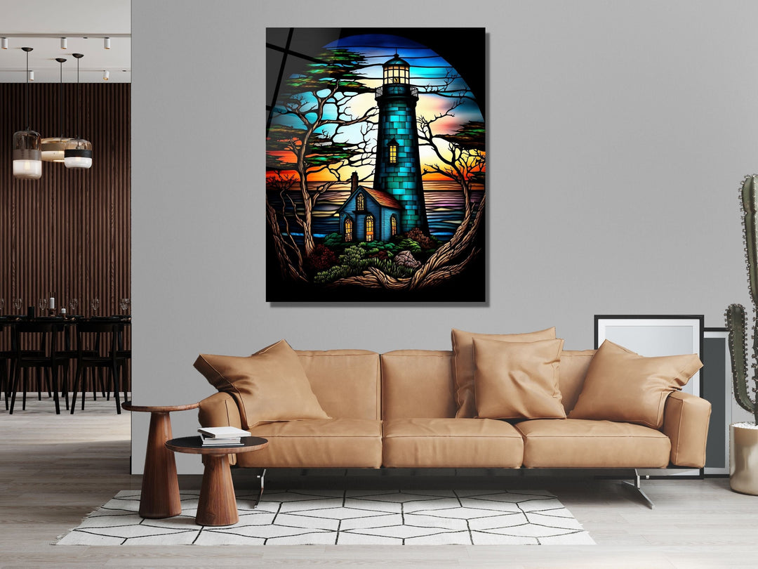 Stained Glass Light House Pattern Wall Art Window-Wall Painting Decor