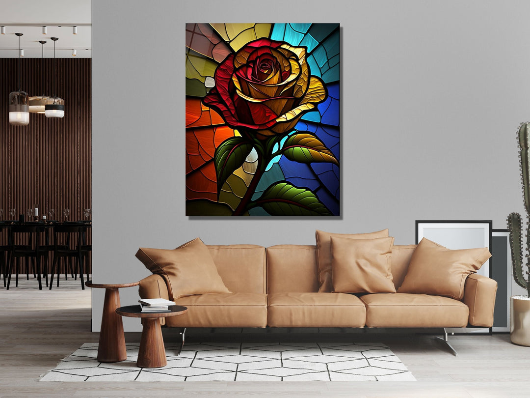 Stained Glass Rose Pattern Wall Art Window-Wall Painting Decor