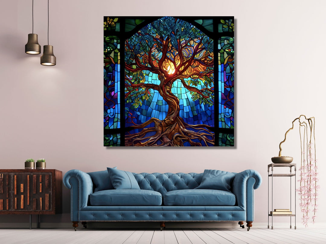 Stained Glass Tree of Life Pattern Wall Art Decor-Home&Office Glass Printing Wall Painting