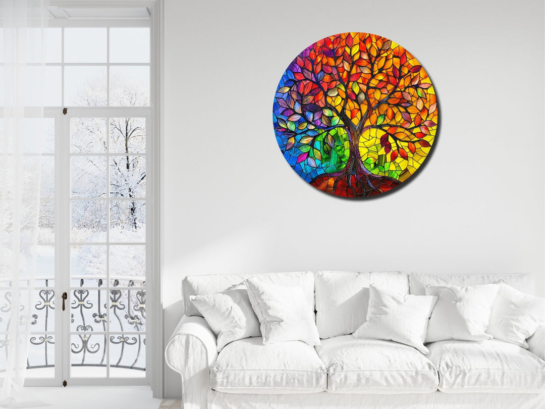 Stained Glass Tree Of Life Pattern Wall Art Decor-Home&Office Glass Printing Wall Painting