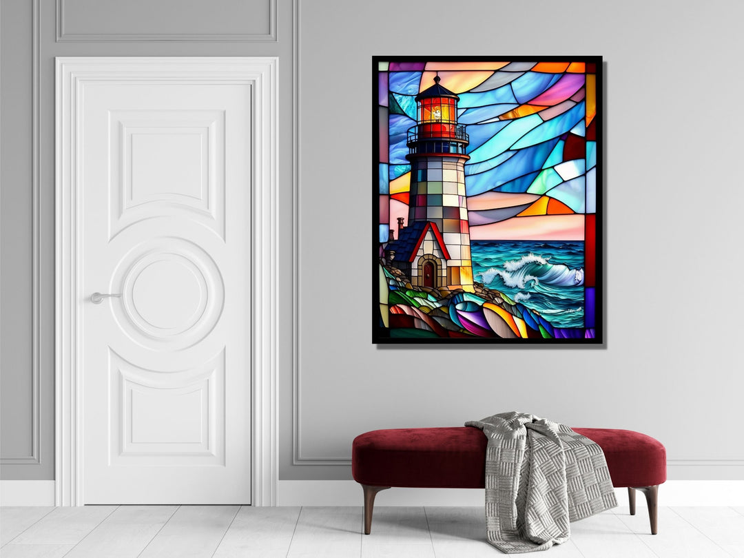 Lighthouse Stained Glass Pattern Wall Art - Home&Office Glass Printing Wall Decor