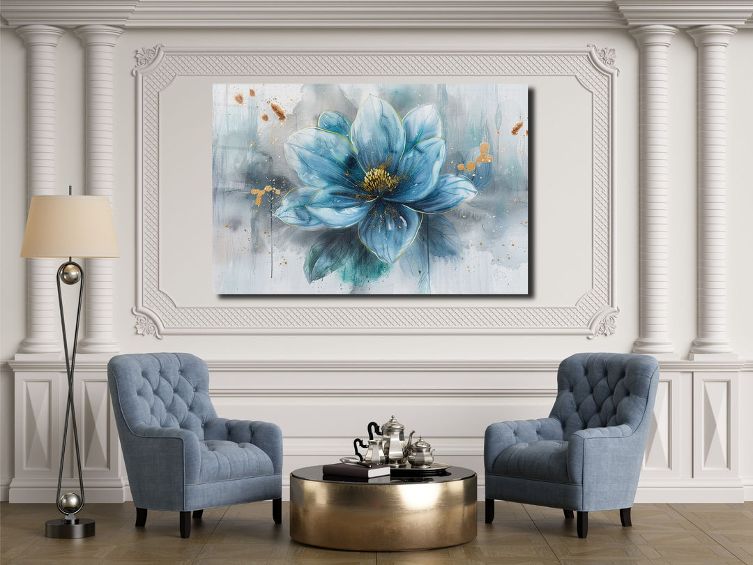 Blue Flower Glass Printing Wall Art - Floral Glass Wall Decor