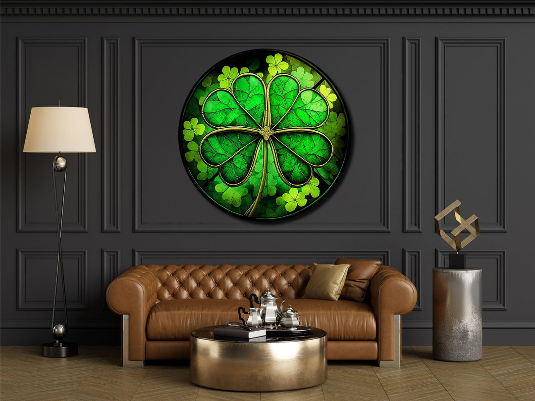 Four-Leaf Clover Pattern Glass Printing Wall Art-Wall Painting Decor