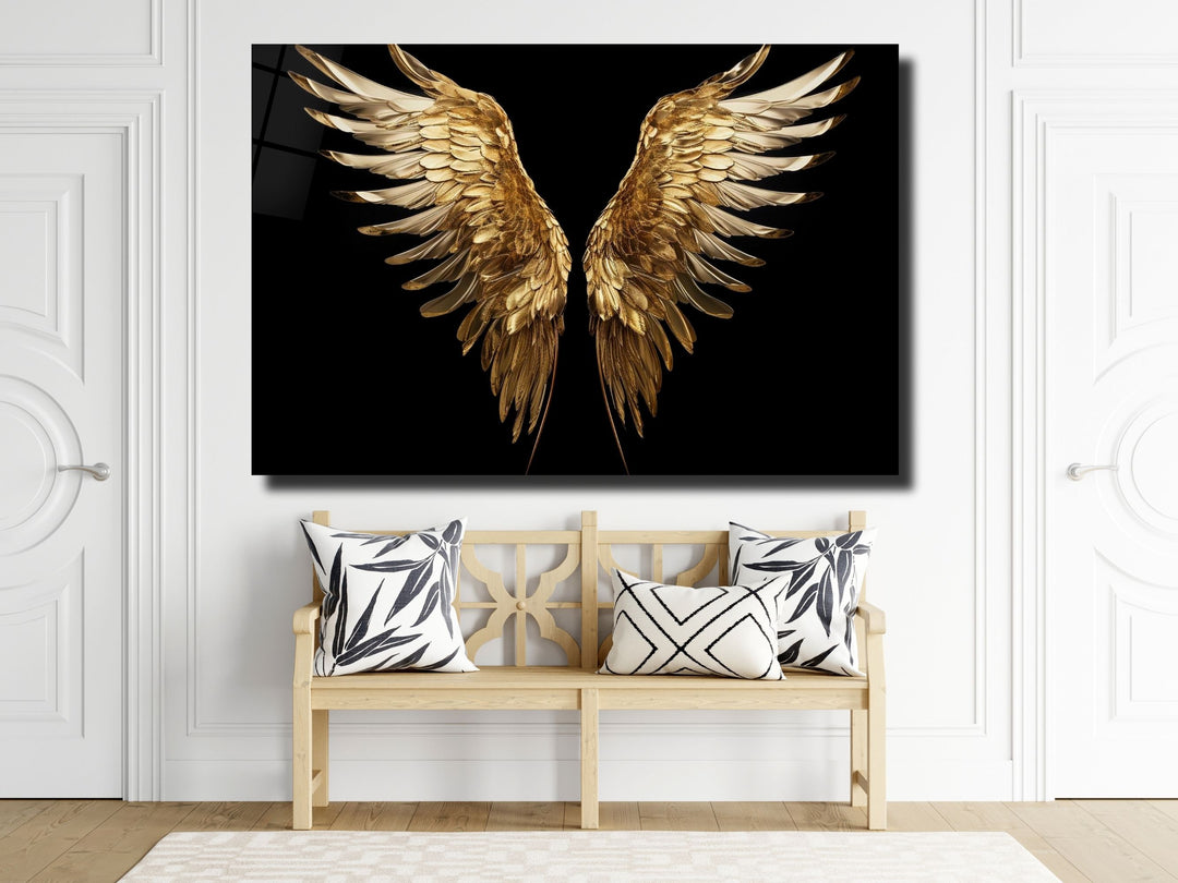 Gold Angel Wings Glass Printing Wall Art - Modern Glass Wall Decor