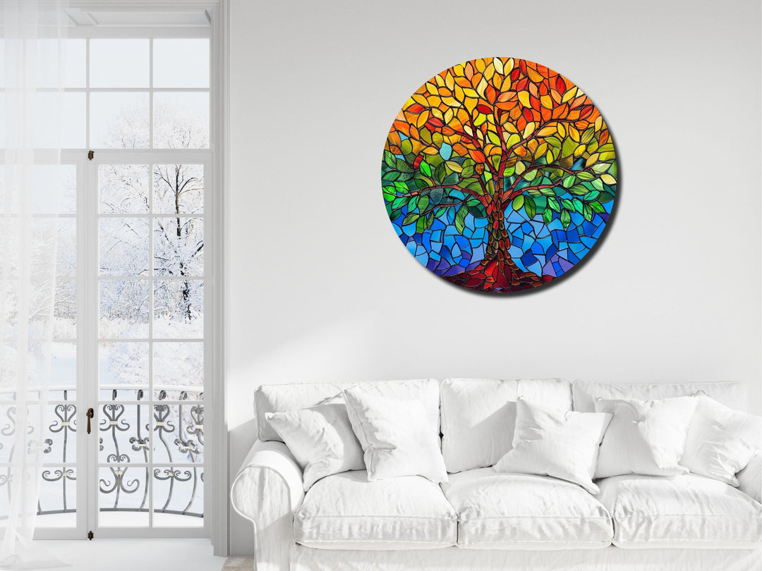 Stained Glass Tree Of Life Pattern Wall Art Decor-Home&Office Glass Printing Wall Painting