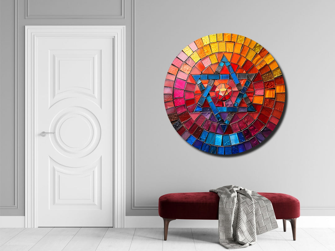 Star of David Colorful Stained Glass Pattern Wall Art Decor-Home&Office Glass Printing Wall Painting