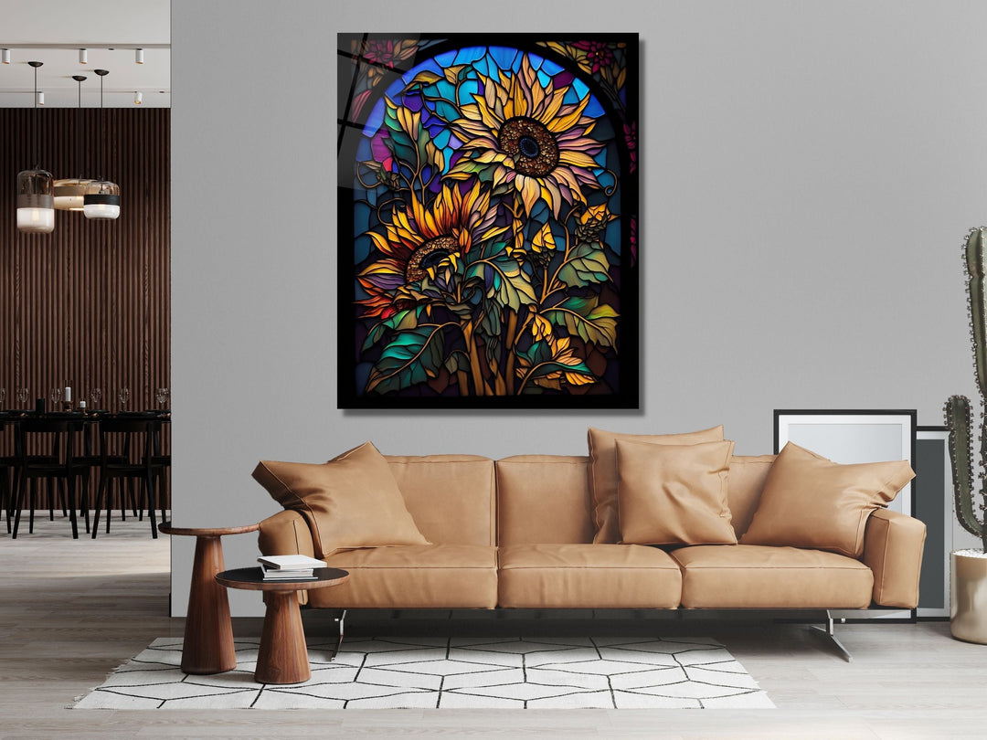 Stained Glass Sunflower Pattern Wall Art Window-Wall Painting Decor