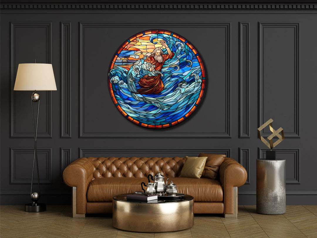 Stained Glass Ocean Wave Pattern Wall Art Window-Wall Painting Decor