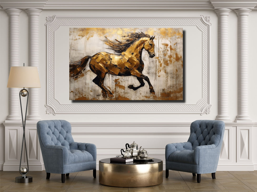 Gold Horse Glass Printing Wall Art - Glass Wall Decor