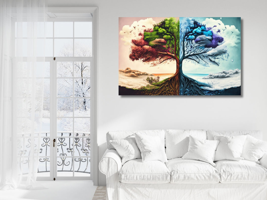 Tree of Life Pattern Tempered Glass Printing Wall Art-Home Office Wall Painting Decor