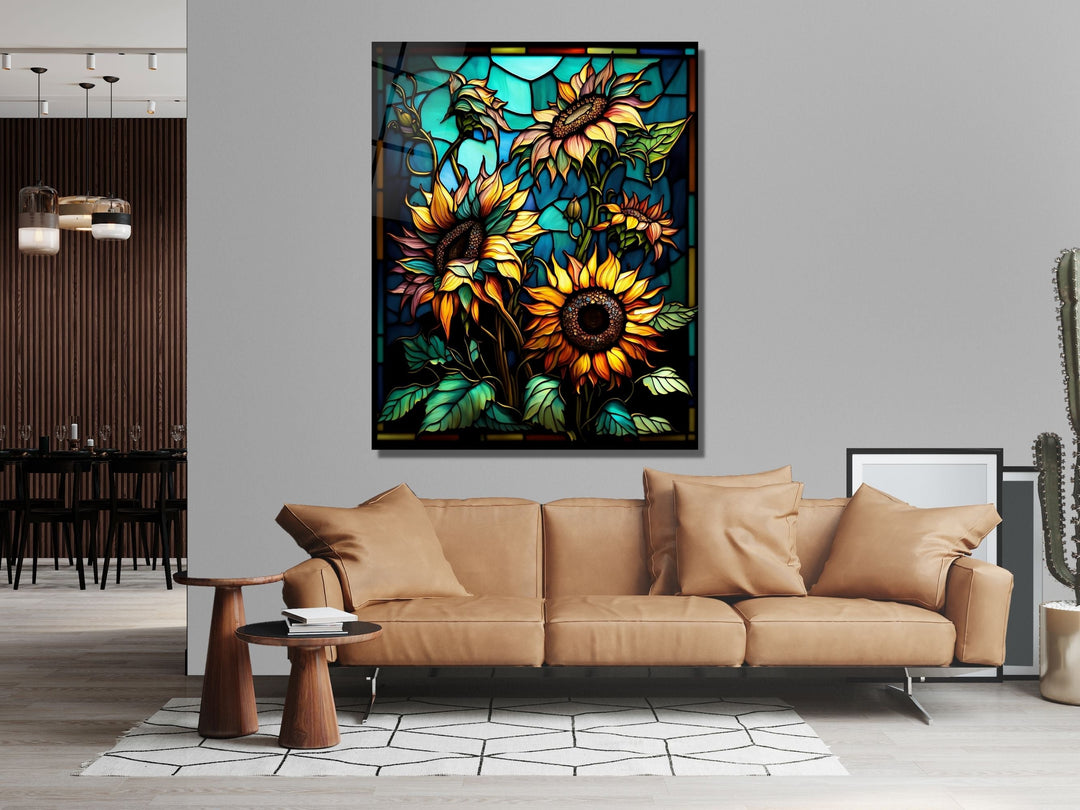 Stained Glass Sunflower Pattern Wall Art Window-Wall Painting Decor