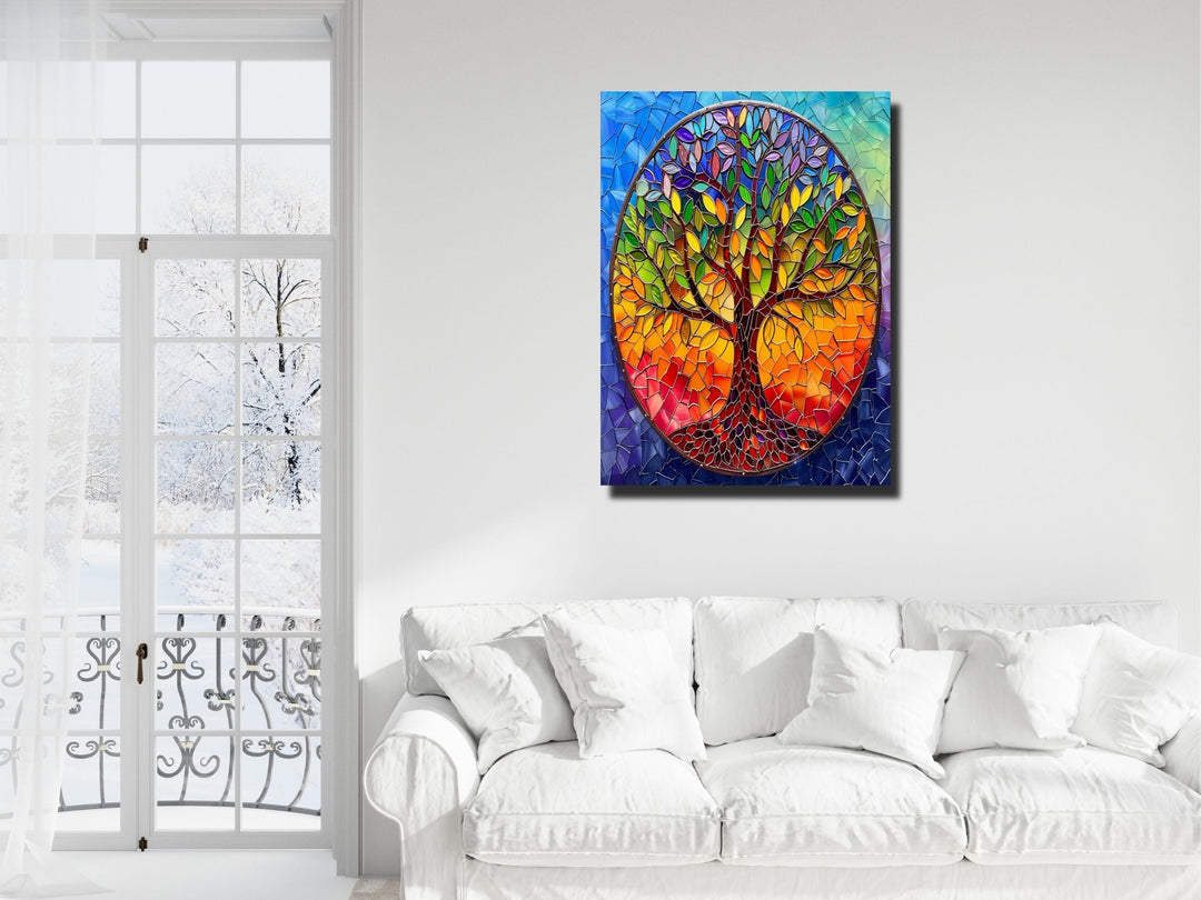 Stained Glass Tree of Life Pattern Wall Art Decor-Home&Office Glass Printing Wall Painting