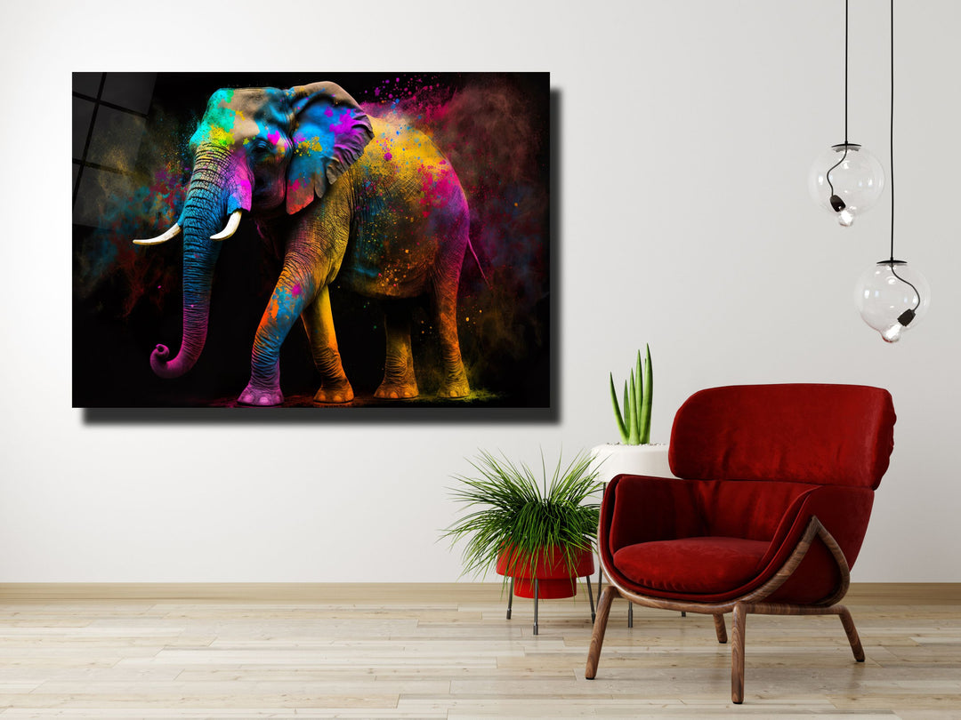 Colorful Elephant Glass Printing Wall Art - Modern Glass Wall Decor