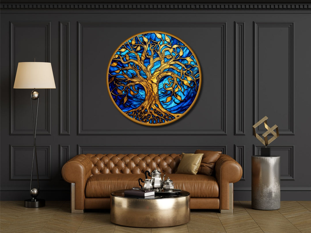 Tree of Life Stained Glass Pattern Wall Art Window-Wall Painting Decor Round