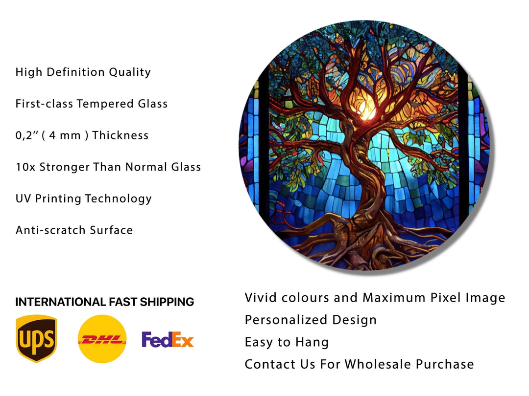 Stained Glass Wall Art Tree of Life Window-Wall Painting Decor Panel