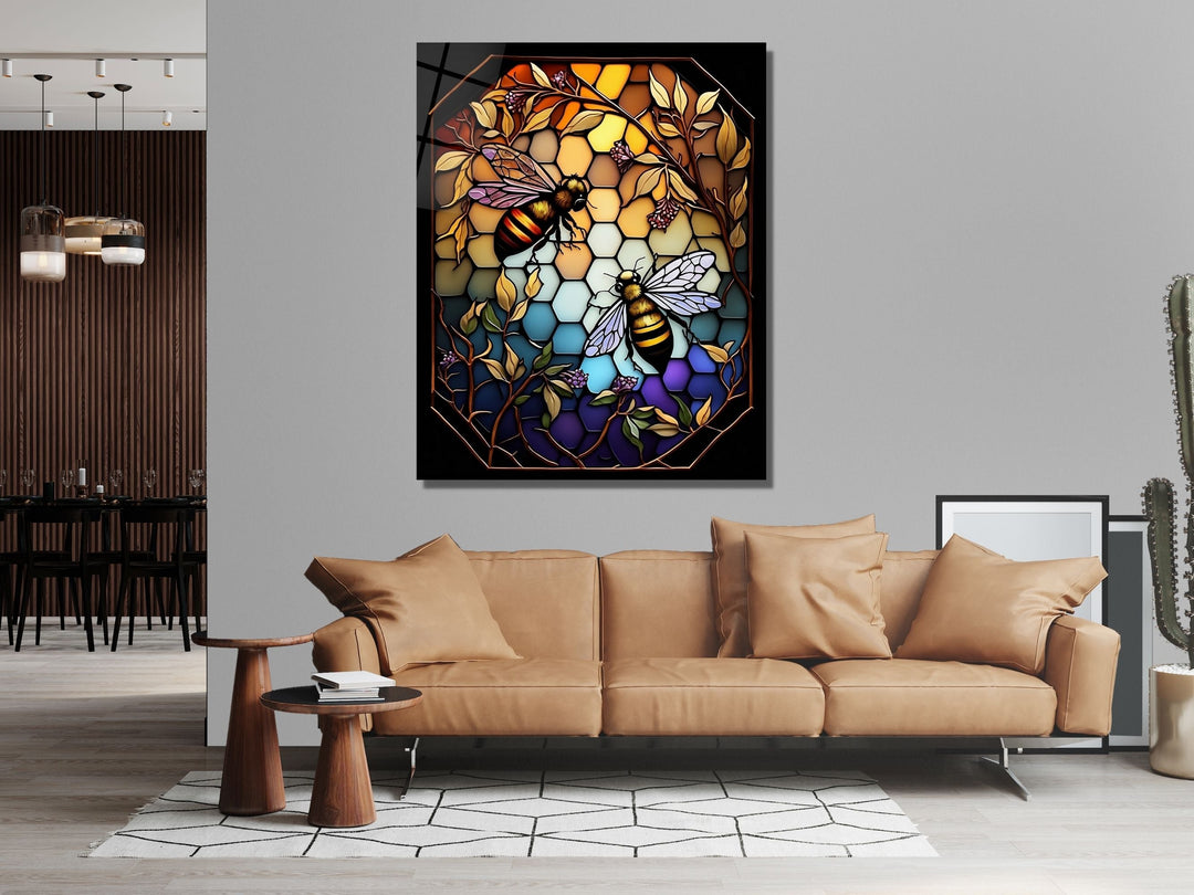 Stained Glass Bee Pattern Wall Art Window-Wall Painting Decor