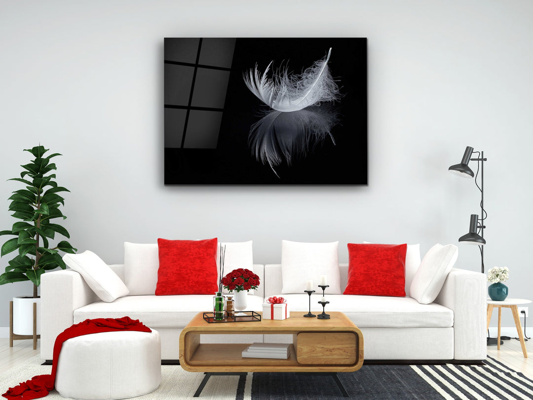 Feather Glass Printing Wall Art-Home Office Wall Painting Decoration