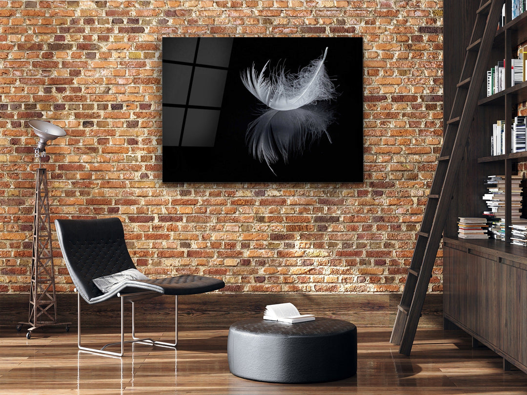 Feather Glass Printing Wall Art-Home Office Wall Painting Decoration