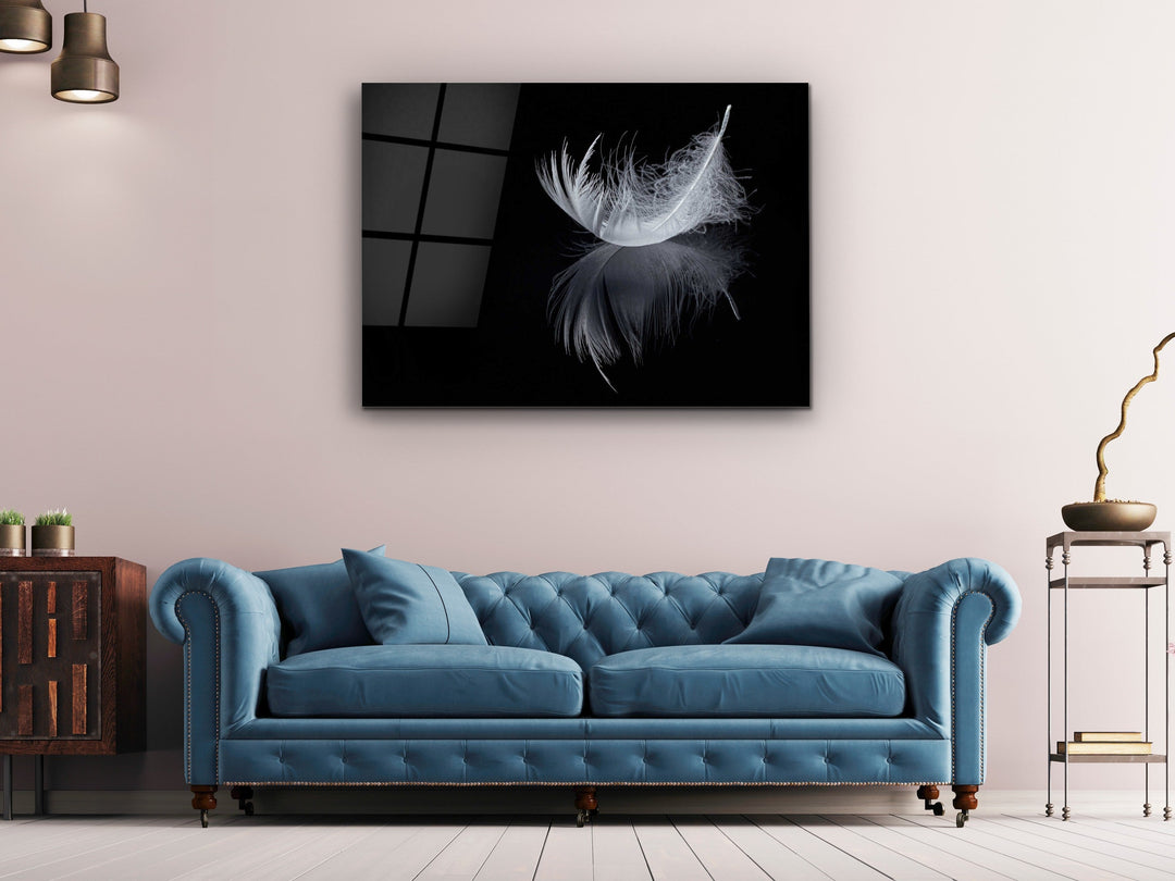 Feather Glass Printing Wall Art-Home Office Wall Painting Decoration