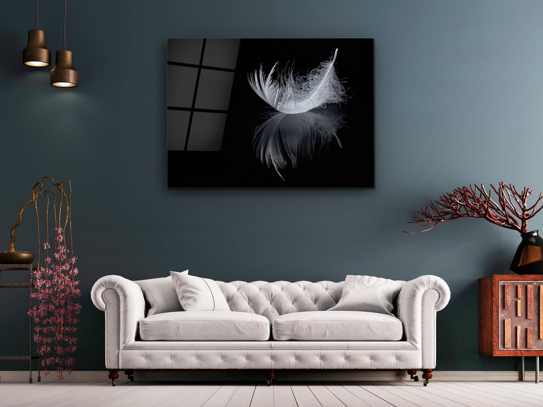 Feather Glass Printing Wall Art-Home Office Wall Painting Decoration