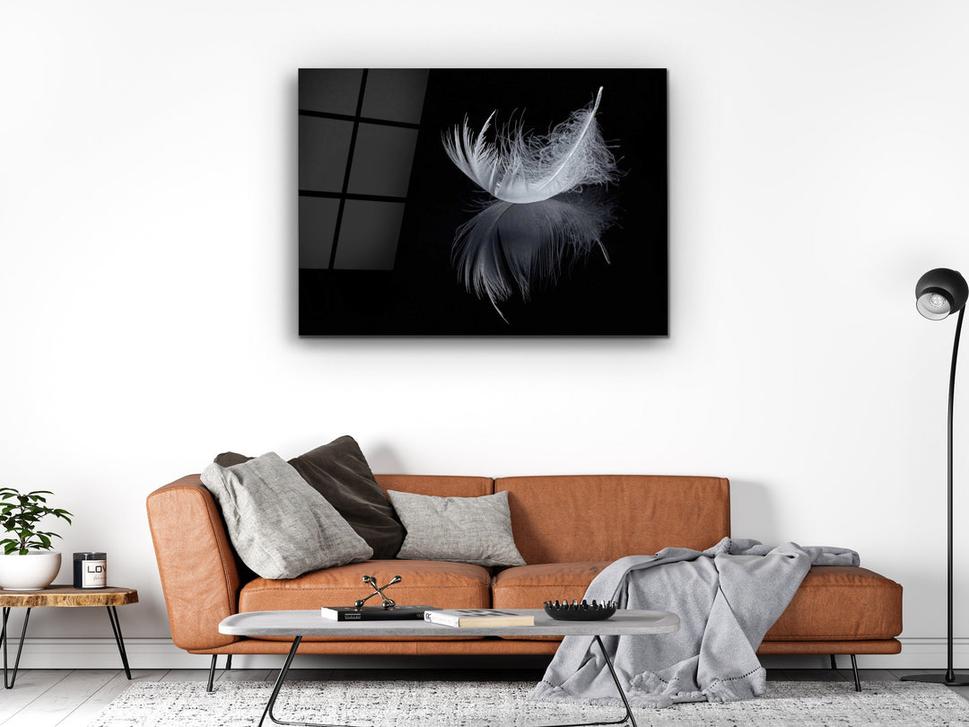 Feather Glass Printing Wall Art-Home Office Wall Painting Decoration