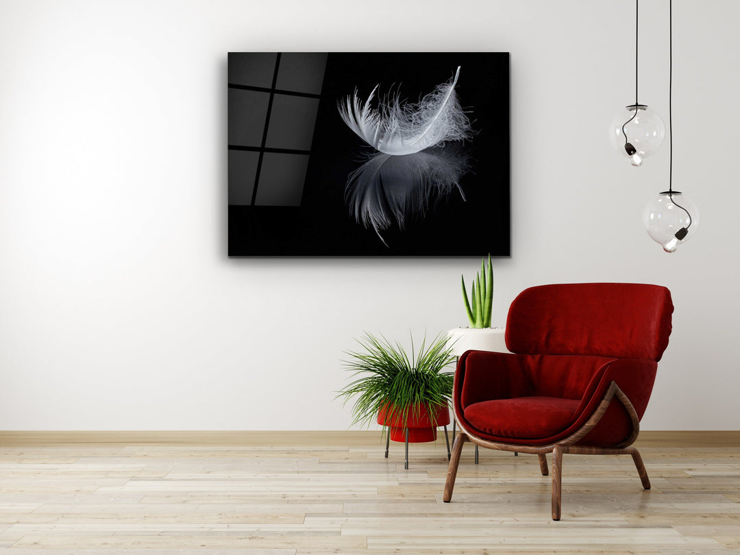 Feather Glass Printing Wall Art-Home Office Wall Painting Decoration