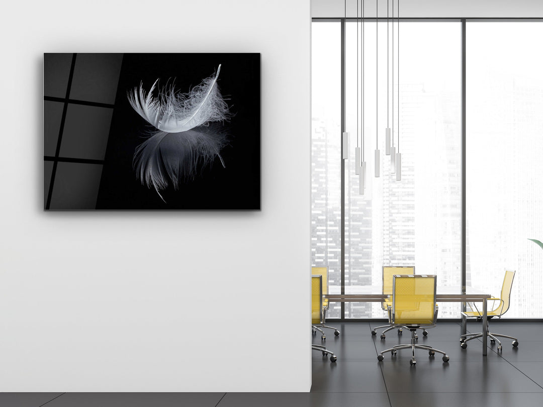 Feather Glass Printing Wall Art-Home Office Wall Painting Decoration