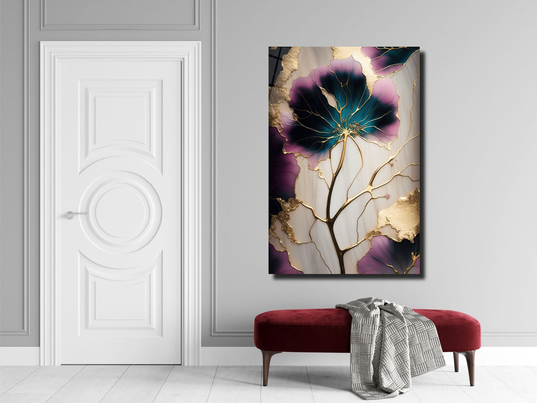 Abstract Floral Marble Design Glass Wall Art-Home&Office Glass Printing Wall Decor