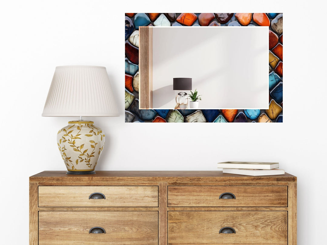 Abstract Colorful Stone Design Wall Mirror Decoration