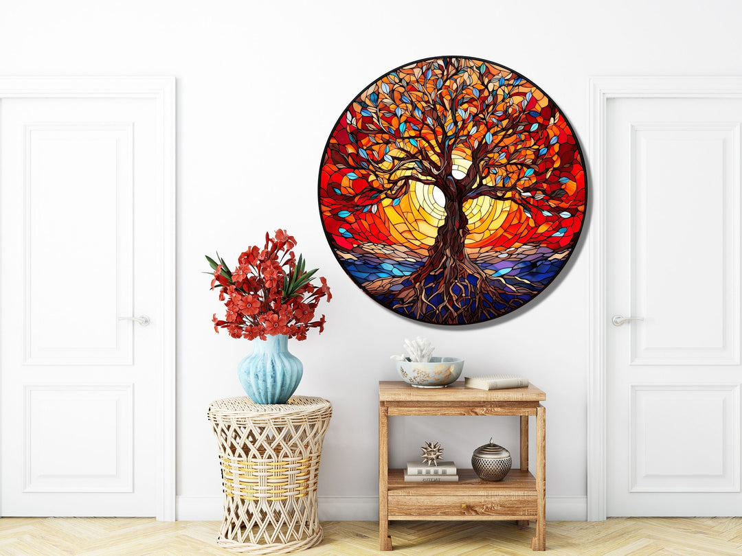 Tree of Life Stained Glass Pattern Wall Art Window-Wall Painting Decor Round