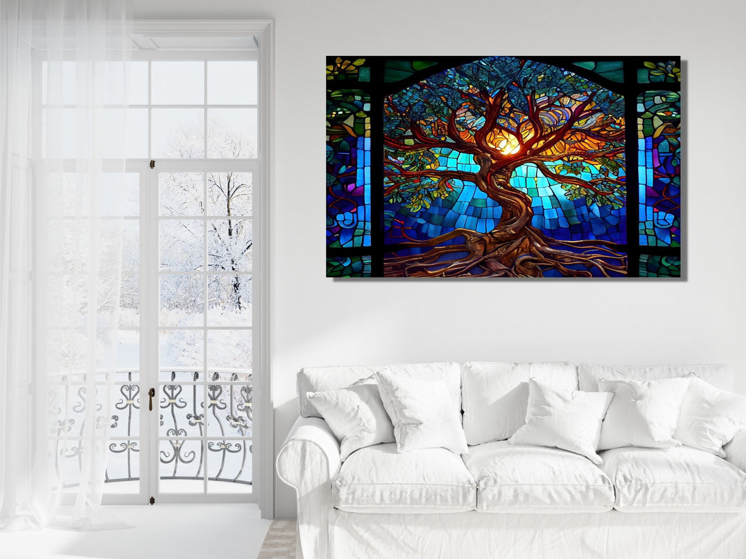 Stained Glass Tree of Life Pattern Wall Art Decor-Home&Office Glass Printing Wall Painting