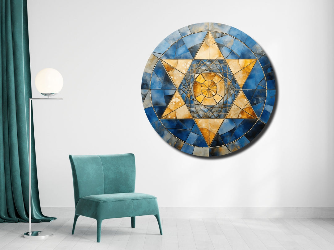 Star of David Colorful Stained Glass Pattern Wall Art Decor-Home&Office Glass Printing Wall Painting