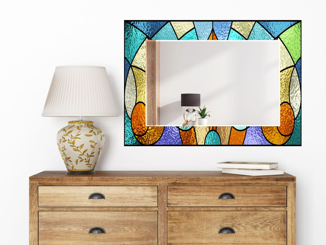 Abstract Stained Glass Pattern Wall Mirror-Home Office Wall Decoration