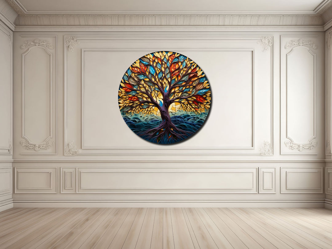 Tree of Life Stained Glass Pattern Wall Art Window-Wall Painting Decor Round