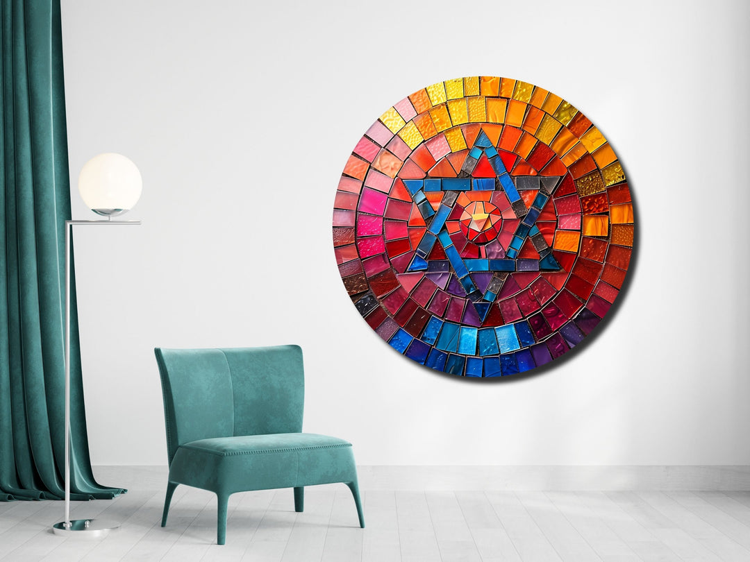 Star of David Colorful Stained Glass Pattern Wall Art Decor-Home&Office Glass Printing Wall Painting