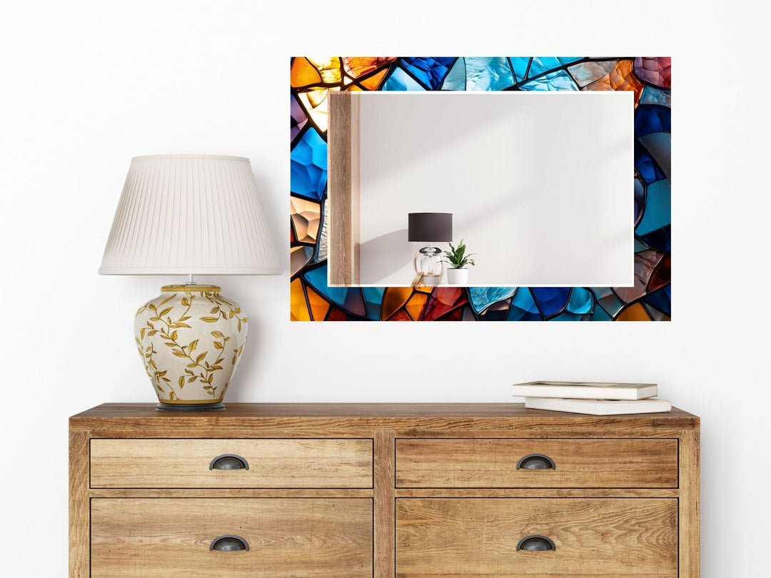 Abstract Stained Glass Pattern Wall Mirror-Home Office Wall Decoration