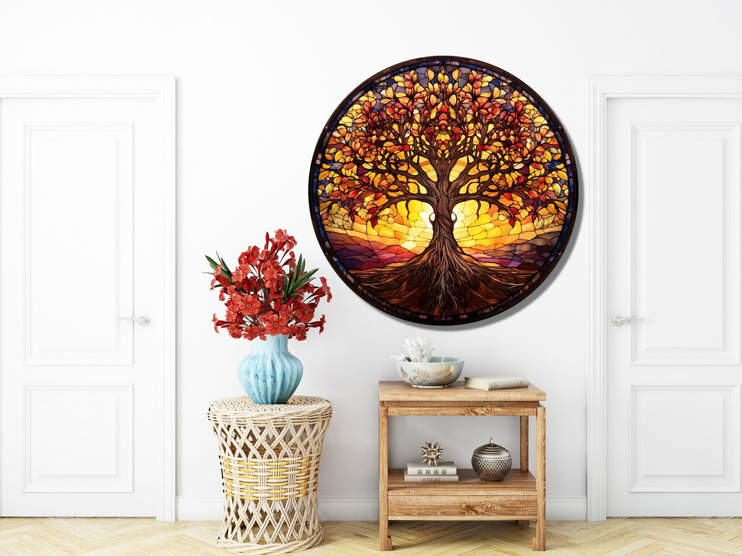 Tree of Life Stained Glass Pattern Wall Art Window-Wall Painting Decor Round