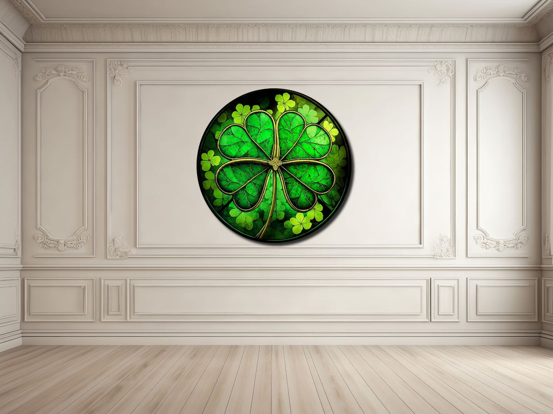 Four-Leaf Clover Pattern Glass Printing Wall Art-Wall Painting Decor