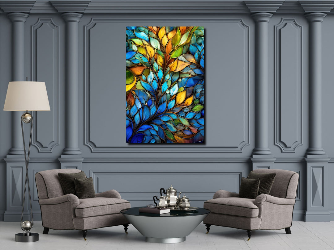 Stained Glass Floral Pattern Wall Art-Home Office Wall Painting Decor