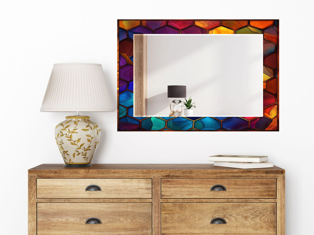 Abstract Stained Glass Pattern Wall Mirror-Home Office Wall Decoration