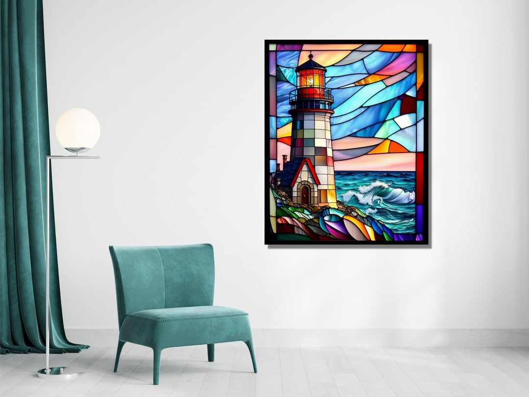 Lighthouse Stained Glass Pattern Wall Art - Home&Office Glass Printing Wall Decor