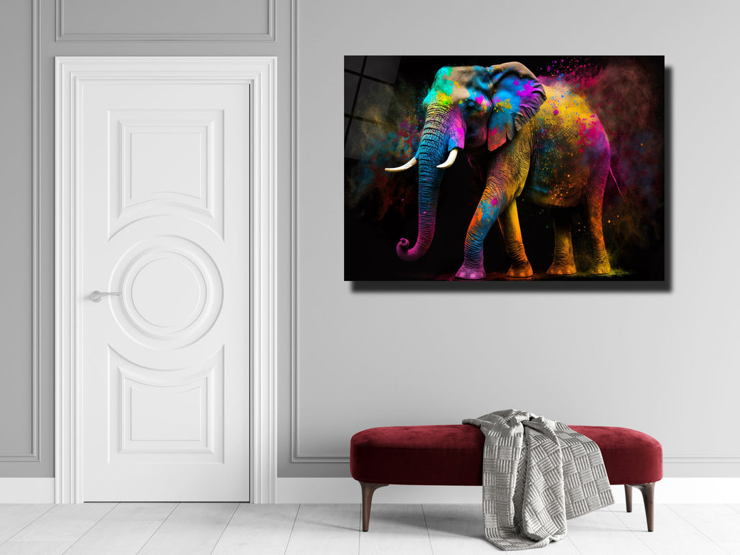 Colorful Elephant Glass Printing Wall Art - Modern Glass Wall Decor