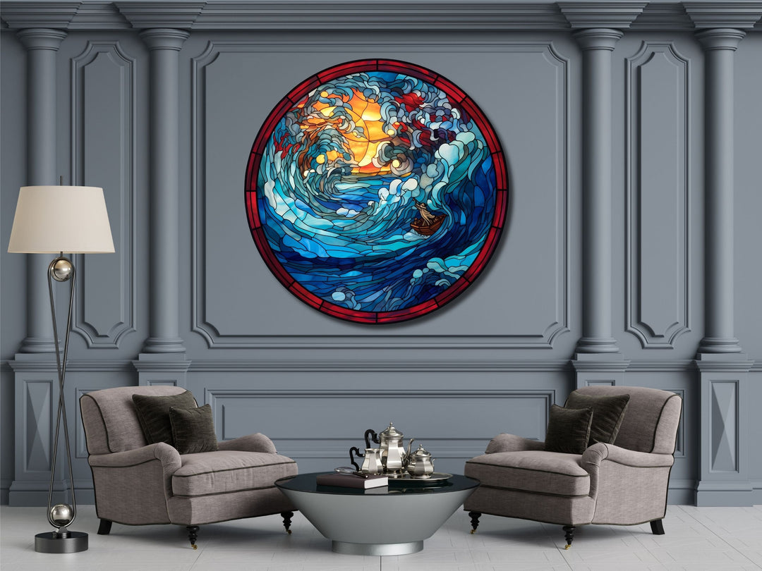 Stained Glass Ocean Wave Pattern Wall Art Window-Wall Painting Decor