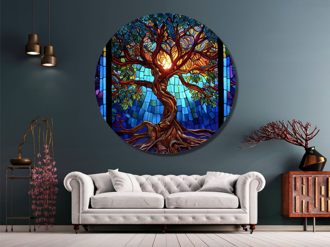 Stained Glass Wall Art Tree of Life Window-Wall Painting Decor Panel