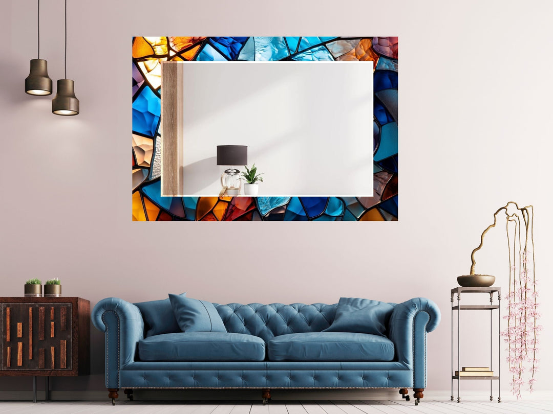 Abstract Stained Glass Pattern Wall Mirror-Home Office Wall Decoration