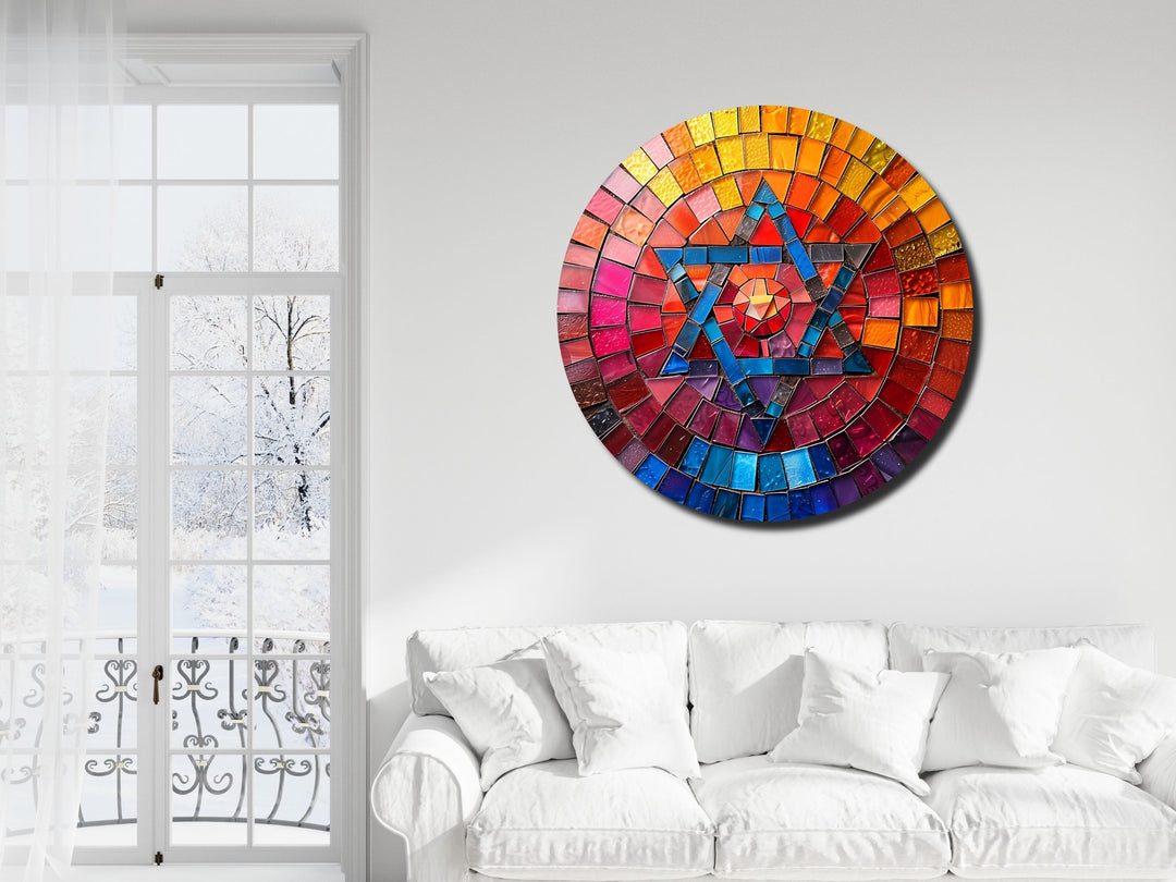 Star of David Colorful Stained Glass Pattern Wall Art Decor-Home&Office Glass Printing Wall Painting