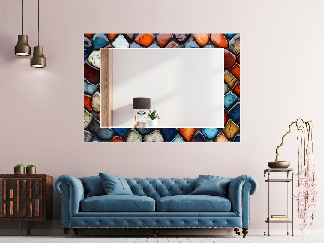 Abstract Colorful Stone Design Wall Mirror Decoration