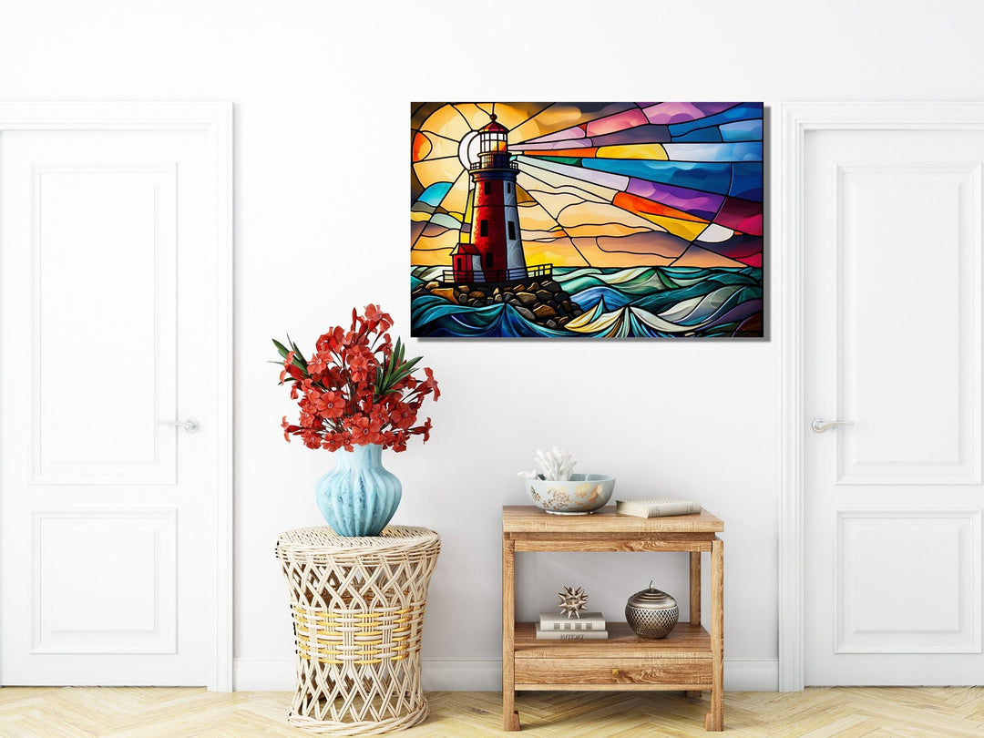 Stained Glass Light House Pattern Wall Art Window-Wall Painting Decor